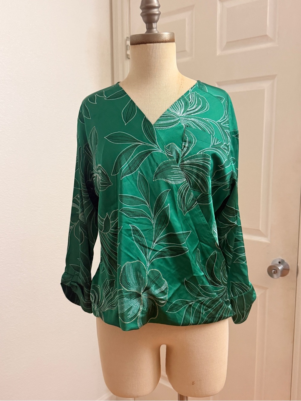 Green Floral V-Neck Blouse - Women Tops
